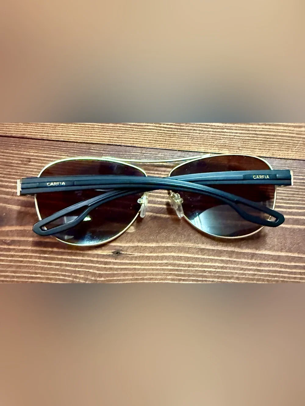 CARFIA Gold Aviator Sunglasses Brown Lenses Black Arms